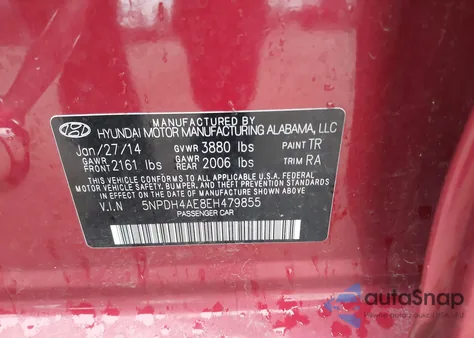 2014 Hyundai Elantra Se z USA, uszkodzony, nr VIN 5NPDH4AE8EH479855